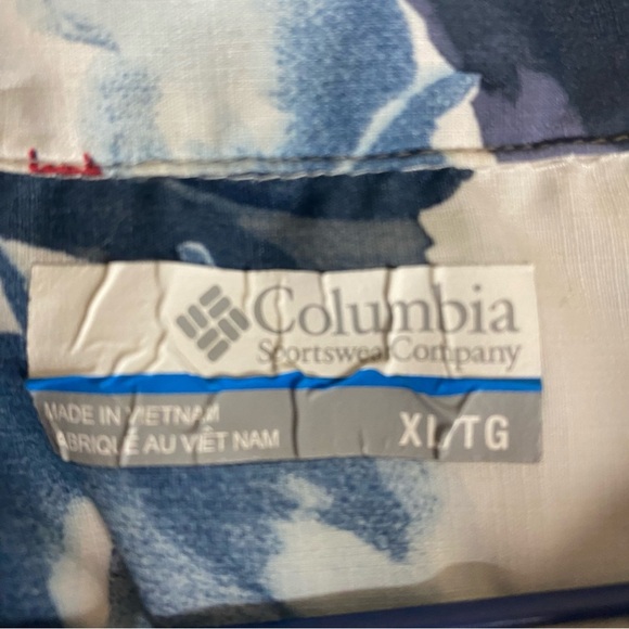 Columbia Men's Omni-Wick White Hawaiian Short Sleeve Shirt Blue & Red Floral XL - Picture 4 of 8